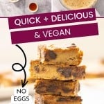 Three photo collage of chickpea blondies with text overlay for pinterest