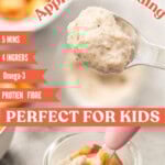 Two photo collage of Apple Chia Pudding with text overlay: Apple Chia Pudding, 5 mins, 4 ingress, Omega 3, Protein Fibre, perfect for kids.