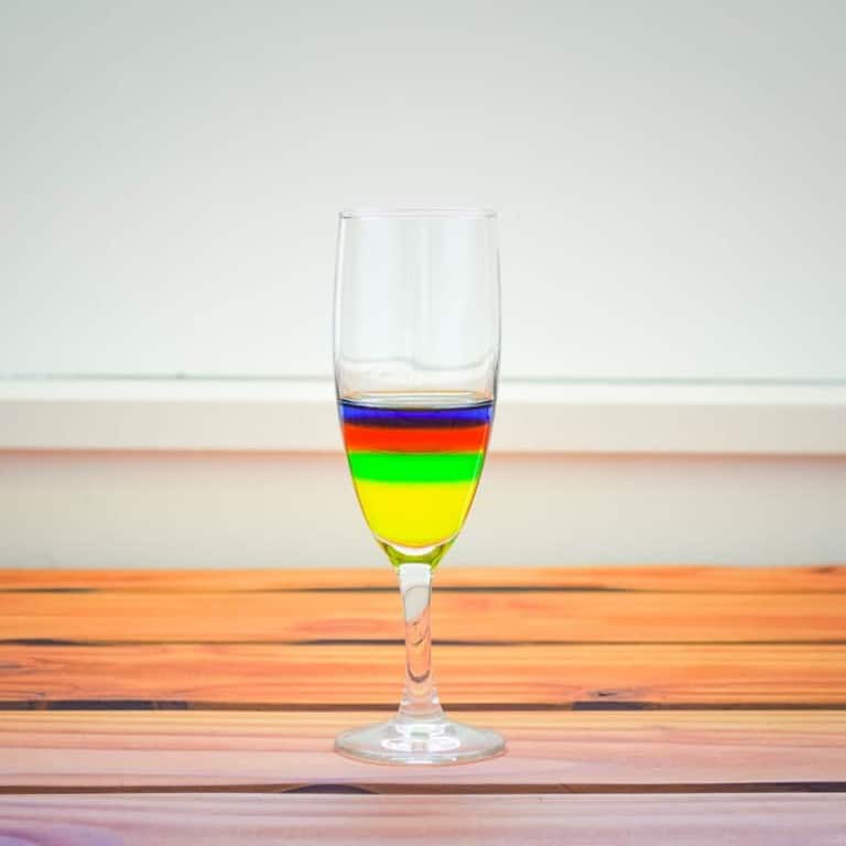 Rainbow layered water in a glass