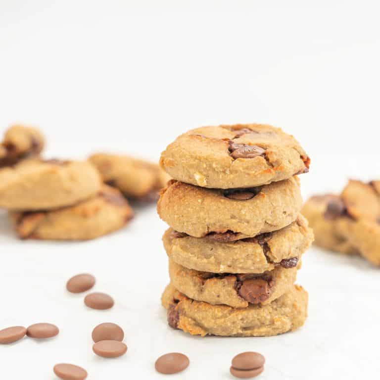 a stack of 5 chocolate chip chickpea cookies