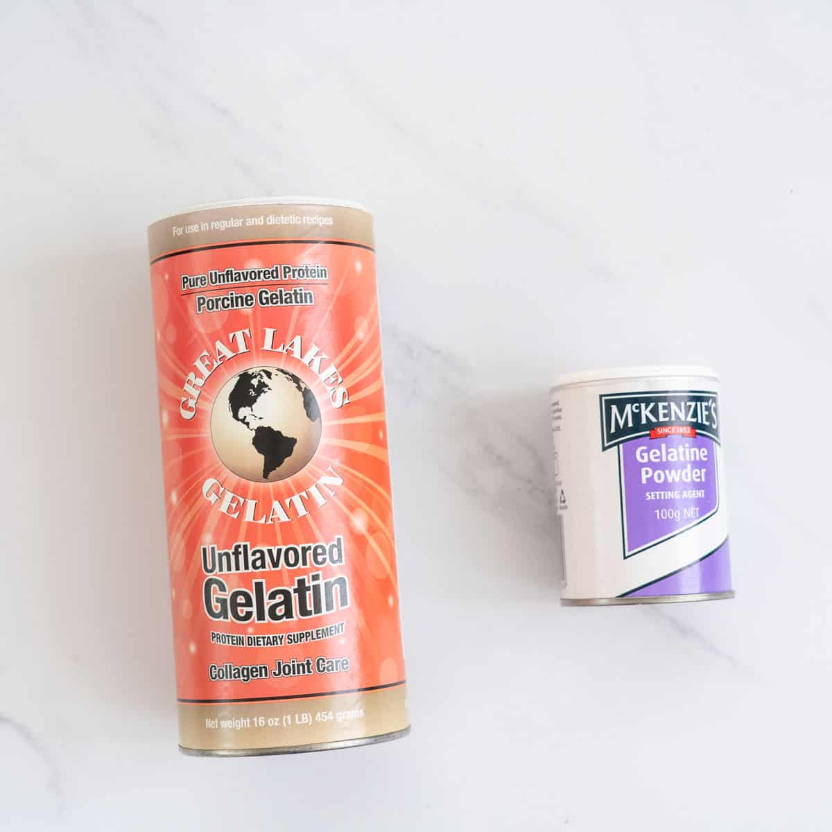 2 types of gelatin, great lakes gelatin and McKenzies gelatine