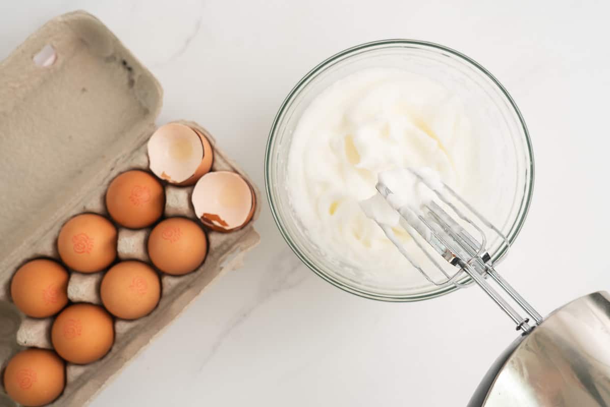 A bowl of beaten egg whites.