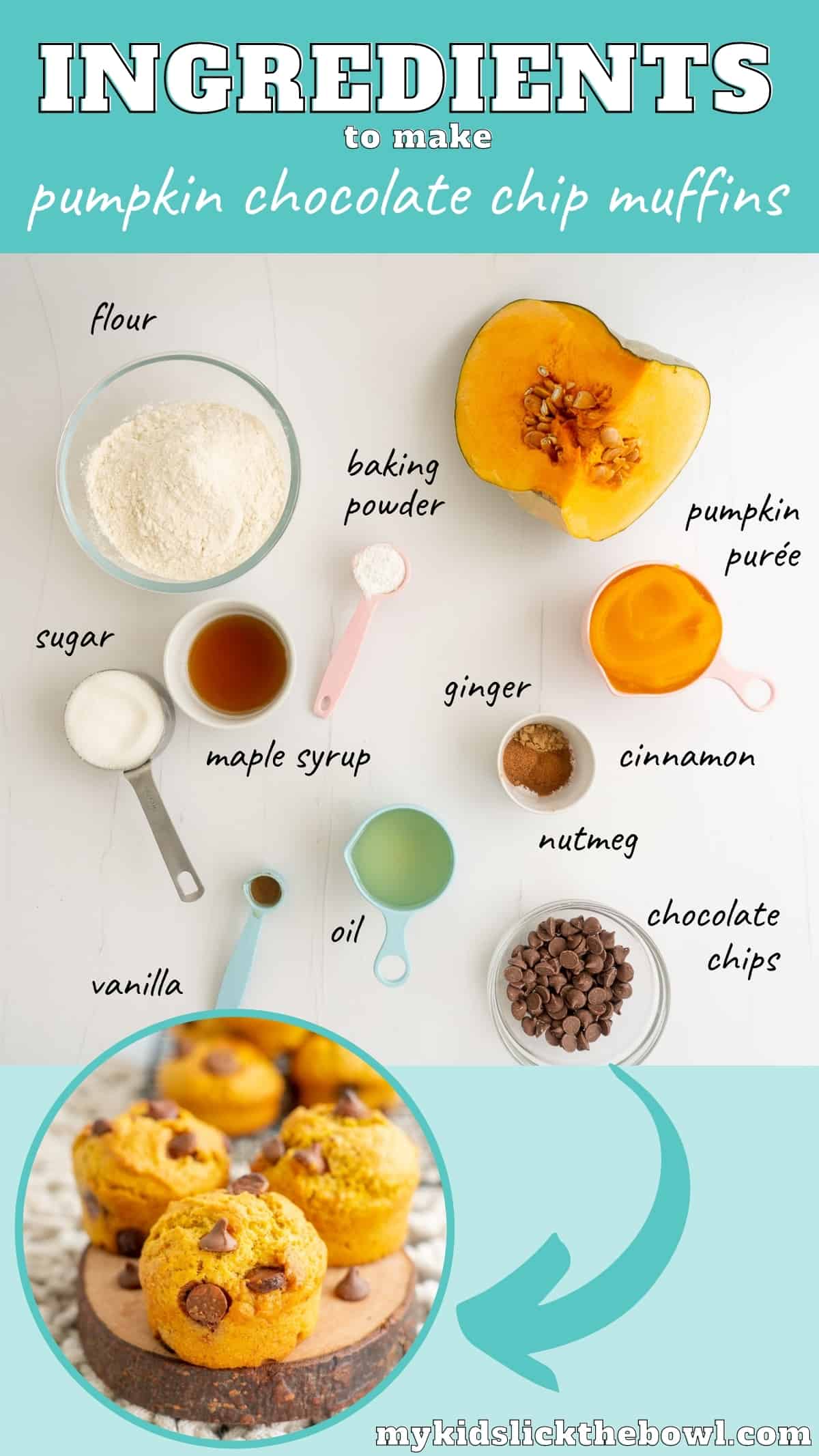 The ingredients to make pumpkin chocolate chip ingredients with text overlay.