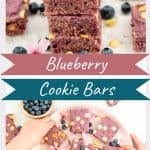 A two photo collage of blueberry cookie bars with text overlay.