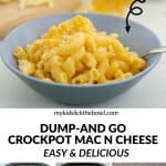 A four photo collage of crockpot macaroni cheese.