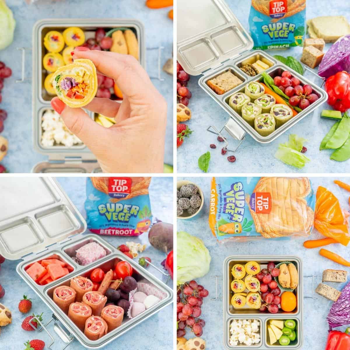 Collage of pinwheel sandwiches three ways.