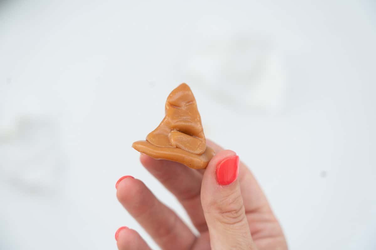 A caramel toffee moulded into the shape of the sorting hat from Harry Potter.