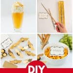 Six photo collage of duy harry potter part ideas with text overlay.