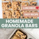Granola Bars on a sheet of baking paper and packed into a snack box with text overlay- Homemade Granola Bars- Lunch Box Love, Easy Recipe
