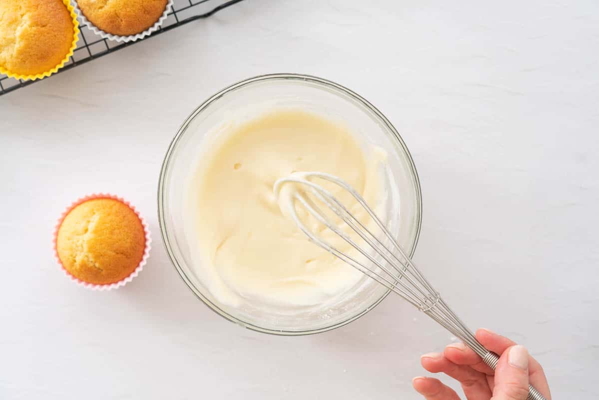 Vanilla glaze in a mixing bowl.