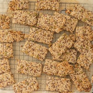 Seed crackers on a cooling rack.