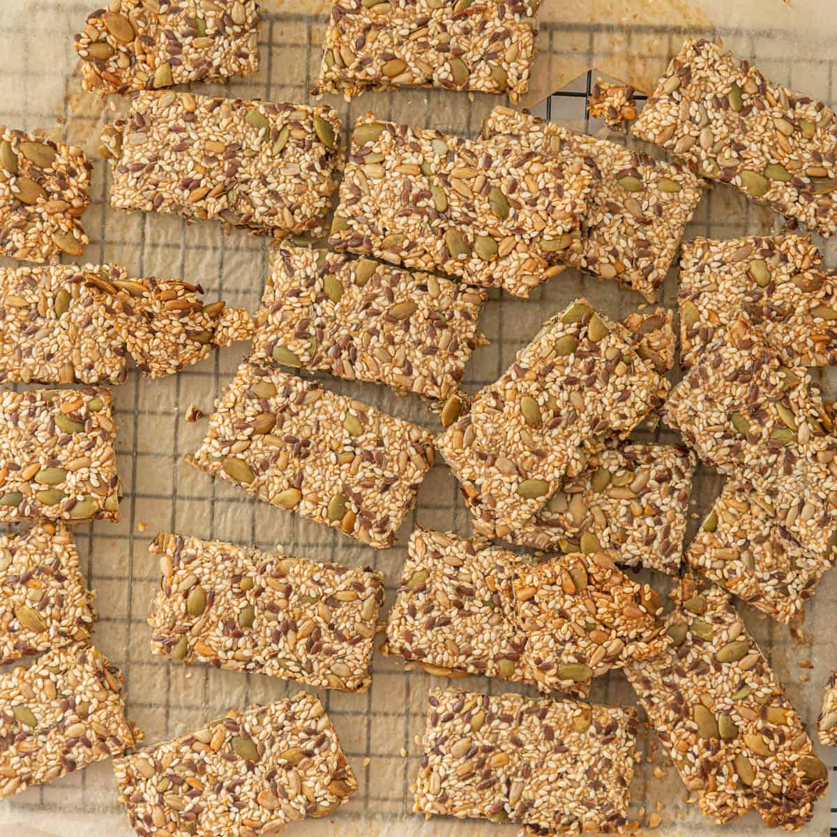 Seed crackers on a cooling rack.