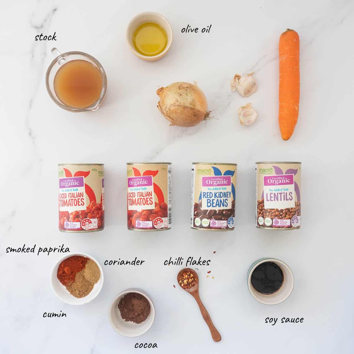 The ingredients to make vegetarian nachos laid out on a bench with text overlay.