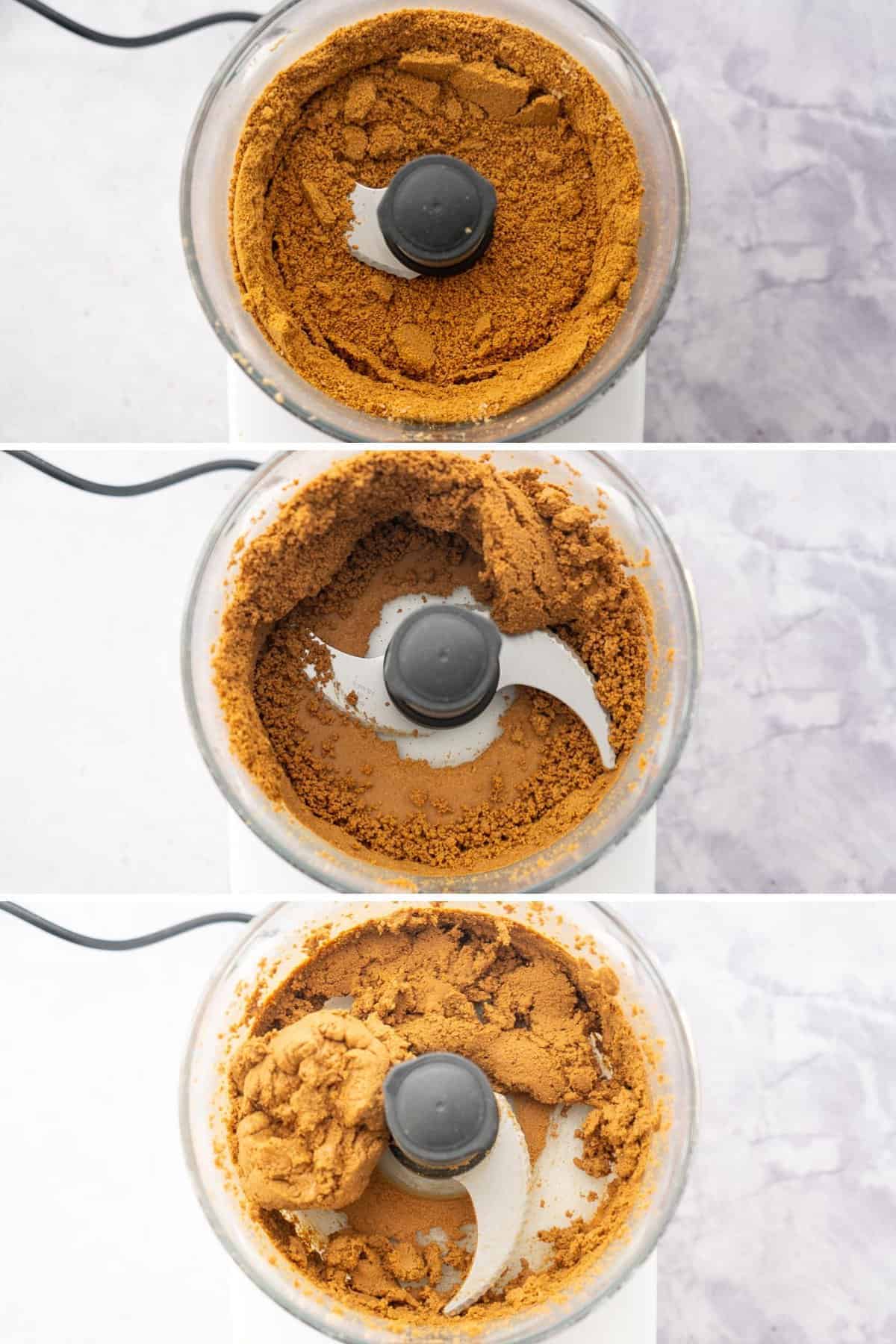 Three photo collage of the process of the blending sunflower seeds