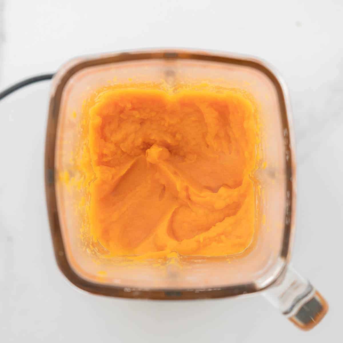 looking down at orange sweet potato puree