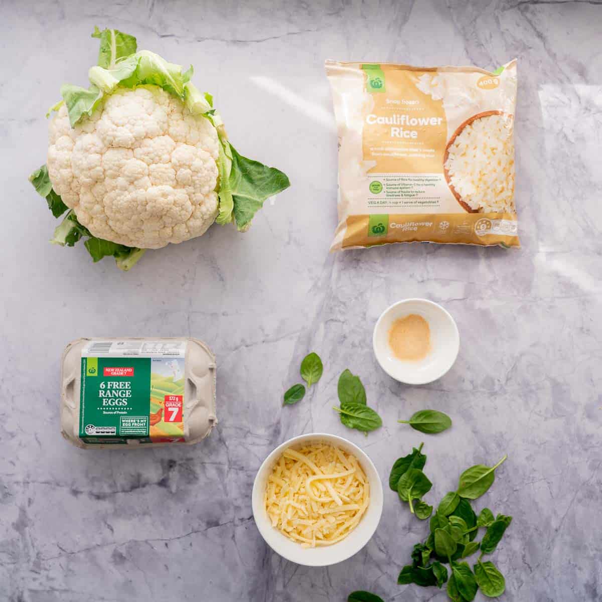 All the ingredients to make the breakfast egg muffins laid out on the bench.