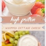 A two photo collage of whipped cottage cheese with text overlay for pinterest.