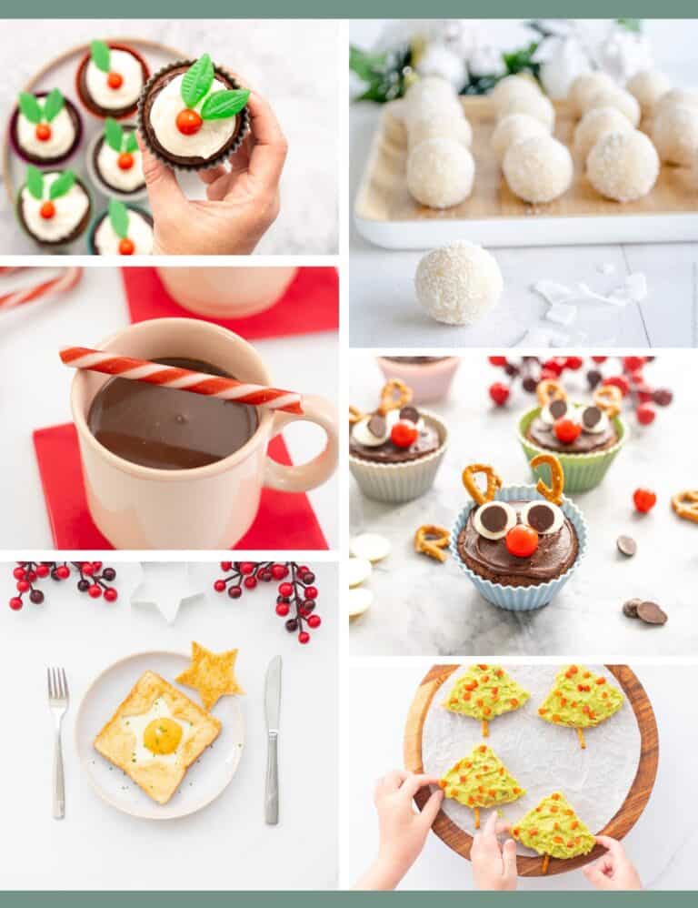 Six photo collage of christmas treats for kids