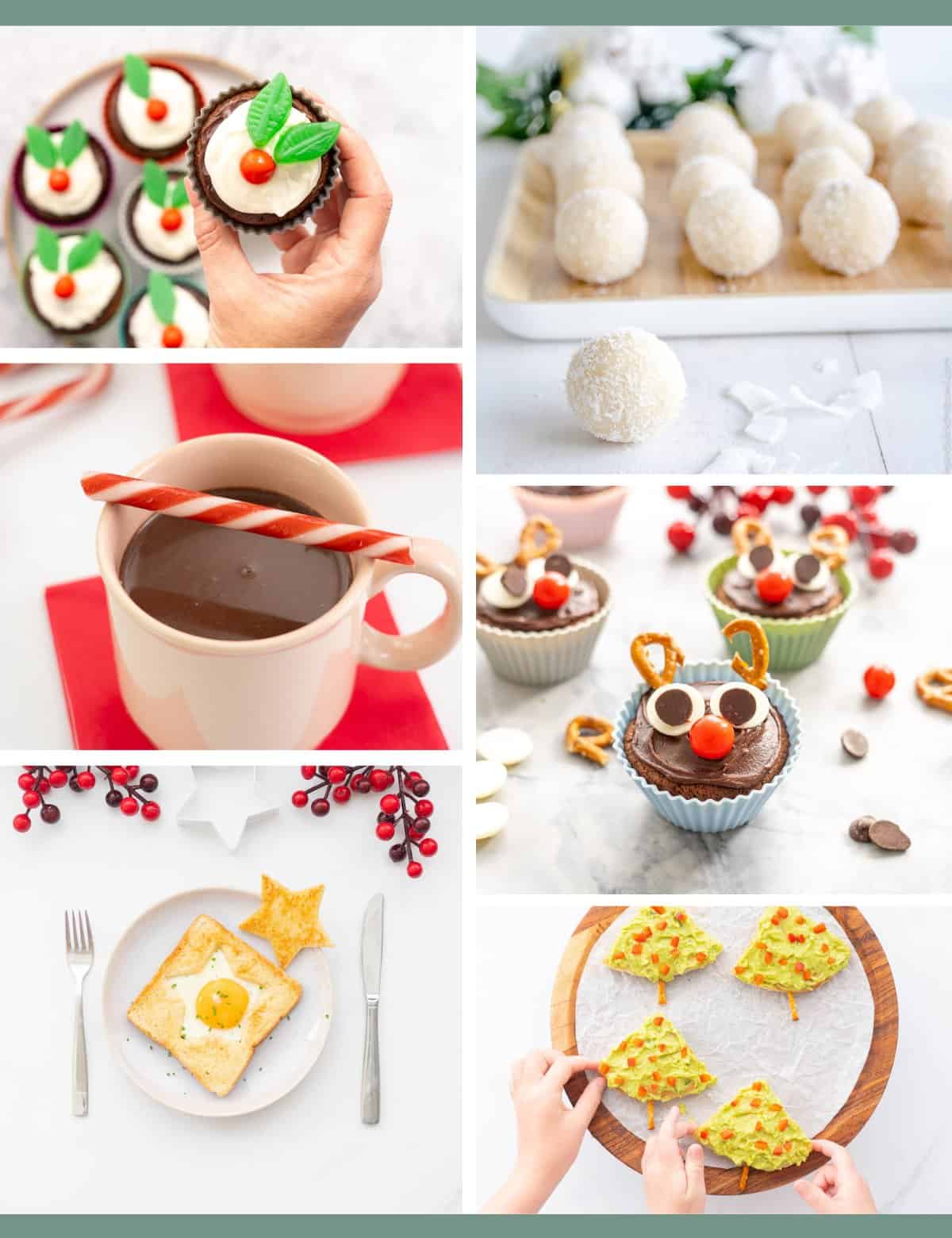 Six photo collage of christmas treats for kids