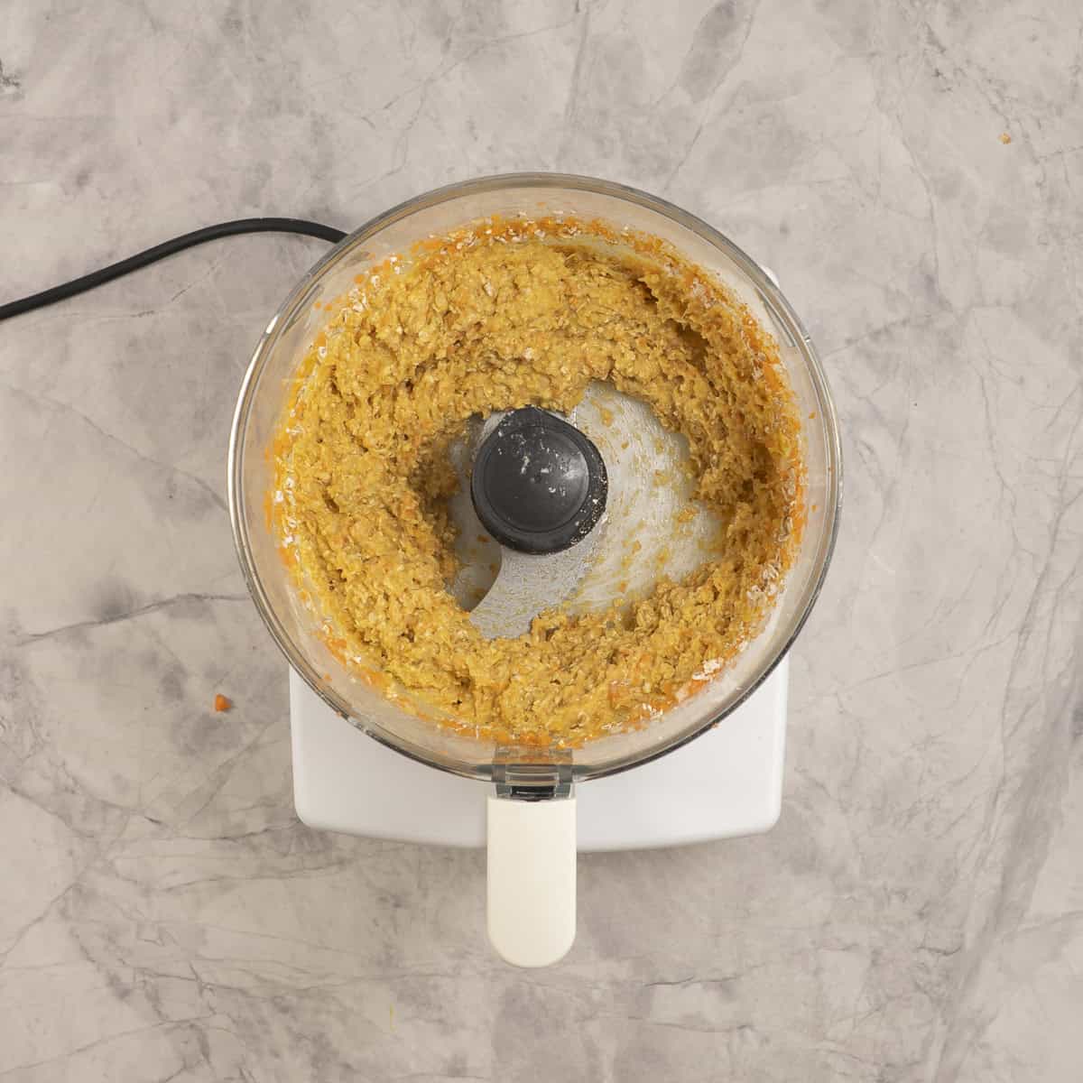 Meatball mix blended in a food processor.