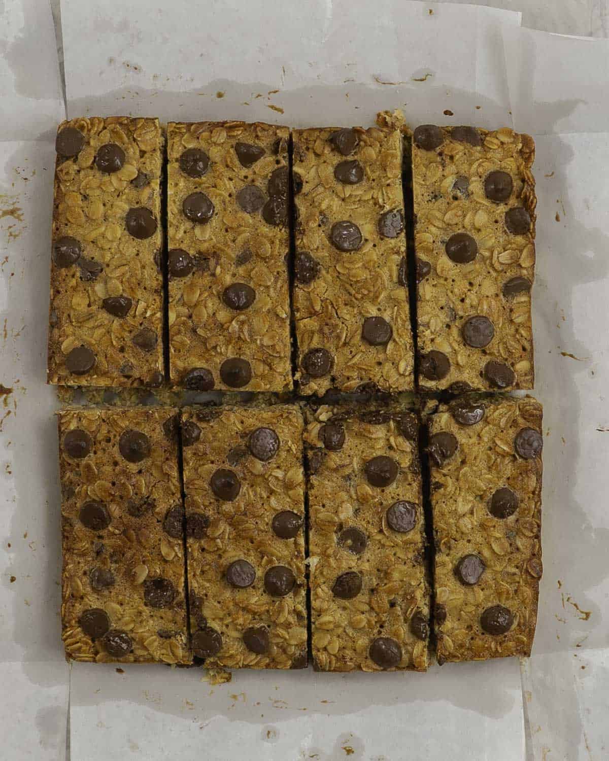 Golden granola bars sliced into bars.